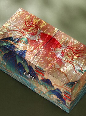 九色鹿螺钿漆器传统工艺品礼品结婚送礼中国风对开首饰盒国潮