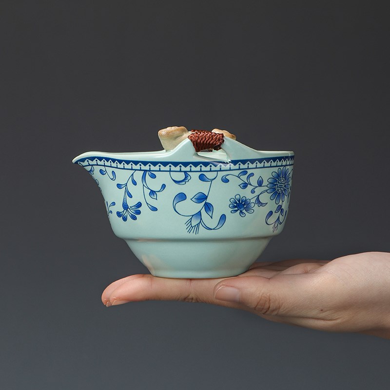 茗心堂汝窑青花快客杯一壶二杯随身旅行茶具套装户外泡茶壶茶杯图片