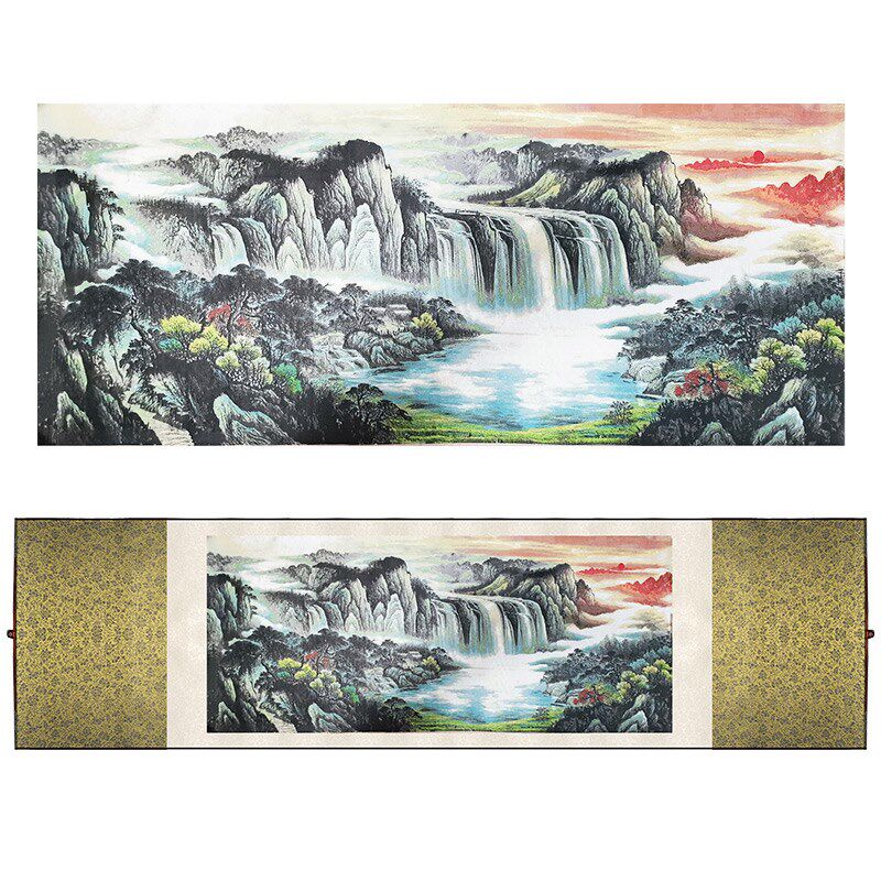 蜀锦卷轴挂画旭日东升客厅办公室装饰画工艺品中国特色礼物送老外