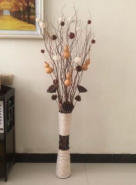 干花枝天然莲蓬龙曲柳树枝装饰客厅落地玄关隔断橱窗插花干枝摆件