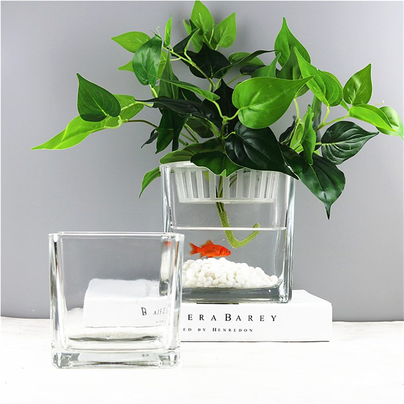 包邮小清新正方形水培器皿植物花盆玻璃花瓶透明方缸绿萝睡莲鱼缸