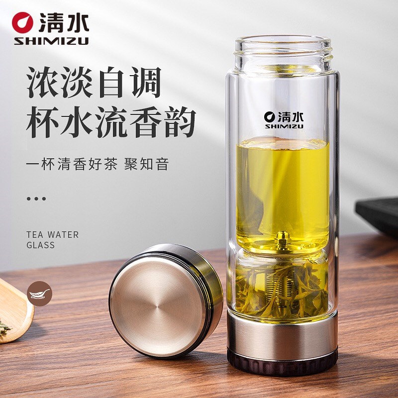 清水茶水分离杯双层玻璃杯家用大容量泡茶车载杯男女高档送礼水杯
