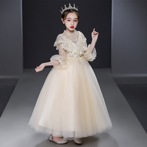 女童公主裙高端儿童长袖婚纱小花童礼服童装洋气钢琴主持人演出服