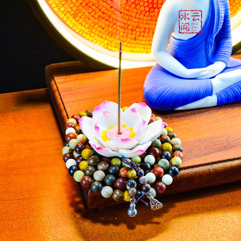 中式禅意灯摆件陶瓷释迦摩弥陀佛如来佛像家居客厅玄关楞严咒底座