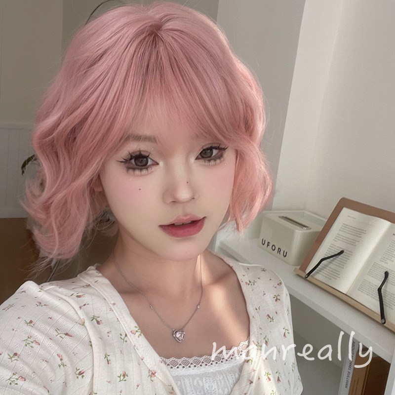 漫真假发女初恋少女粉短卷发波波头蓬松可爱甜美逼真整顶假发套