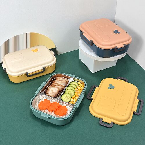 可爱分隔型饭盒学生上班族便当盒简约日式北欧食堂带格不锈钢餐盒
