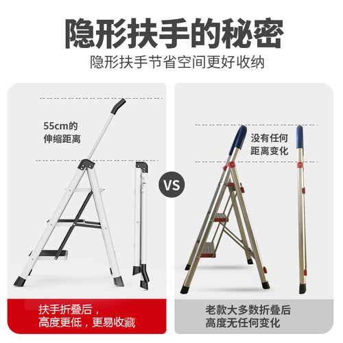 奥鹏梯子家用折叠伸缩人字梯室内多功能爬梯加厚楼梯三四步小梯凳