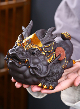 招财金蟾家居装饰品摆件玄关酒柜茶室桌面紫砂蟾蜍茶宠物精品可养