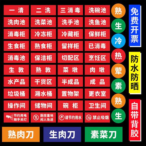 一清二洗三消毒标识牌整套
