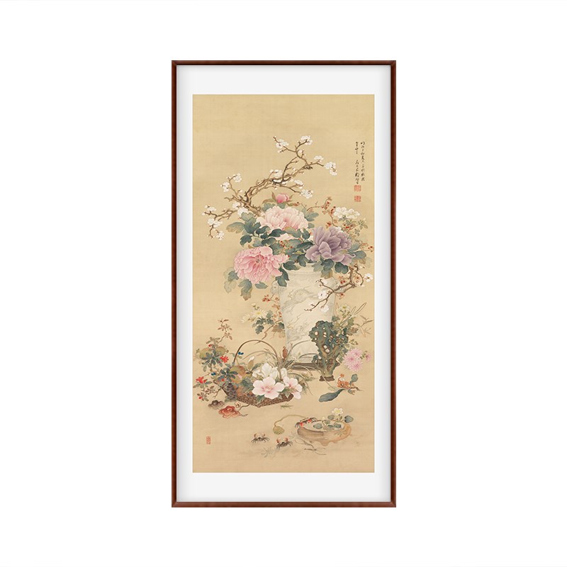 岁朝清供图名画新中式玄关花卉挂画客厅书房茶室古典装饰画实木框