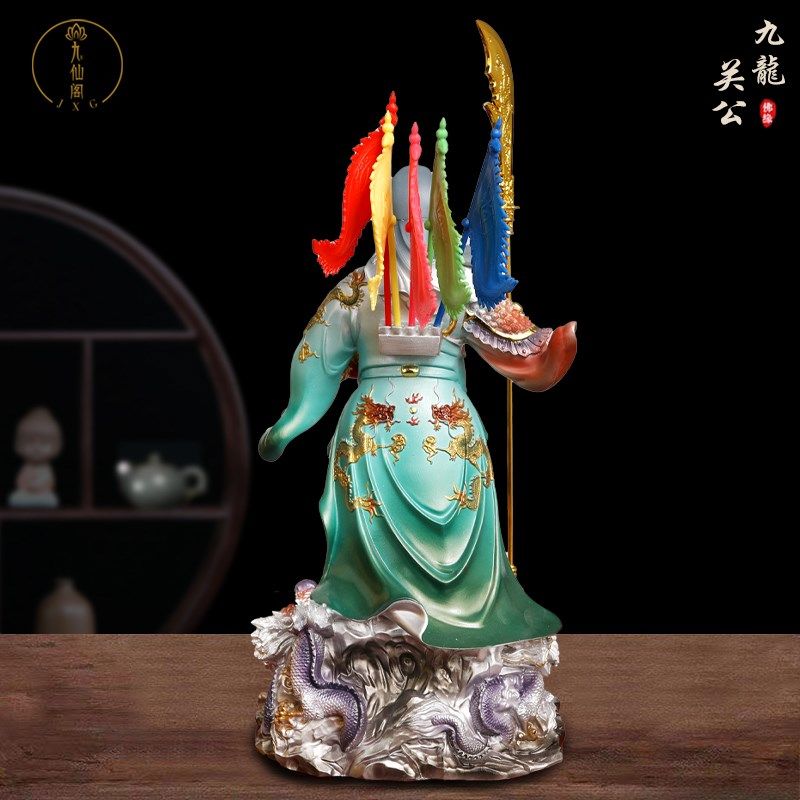帝圣君神武财神绿袍关公赵公明像金脸骑虎将军佛像供奉关二爷招财