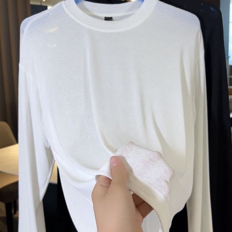 夏季男士长袖防晒薄款T恤2024时尚防晒衣宽松圆领打底衫凉感透气T