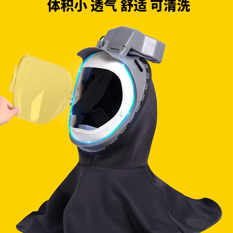 防尘面罩全脸一体款工业级防工业粉尘收割机电动送风打磨帽子护颈