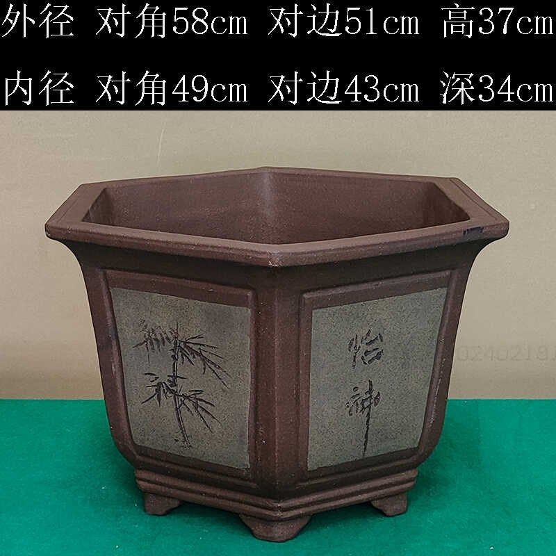 宜兴大号六角紫砂花盆陶瓷特大号八角发财树花盆种铁树大花盆户外