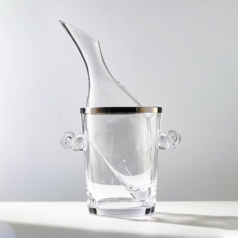 新品带玻璃冰桶锥形水晶醒酒器家用红酒快速冰酒壶斜口分酒壶冰桶