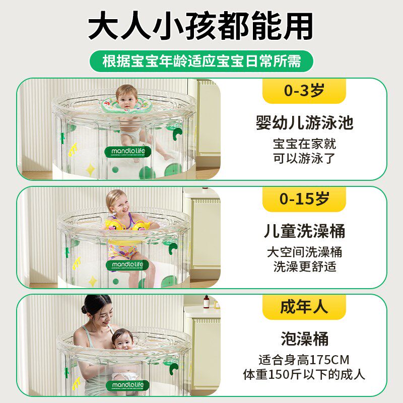 婴儿游泳桶家用宝宝泡澡桶儿童洗澡桶新生儿游泳池透明可折叠浴桶