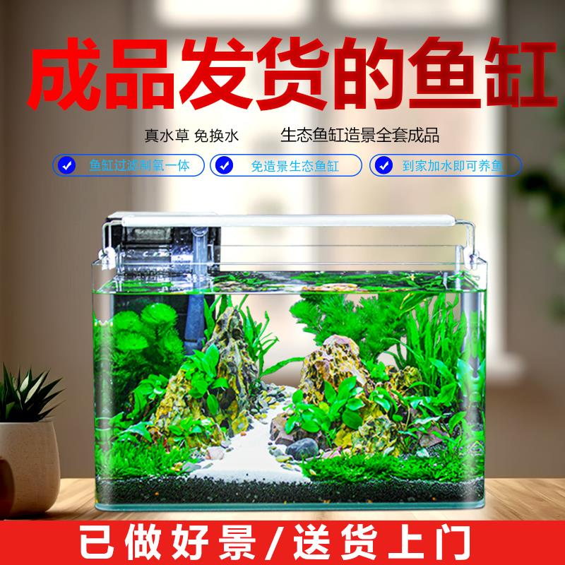 鱼缸客厅2025新款桌面家用小型金鱼缸全套造景真水草生态免换水缸