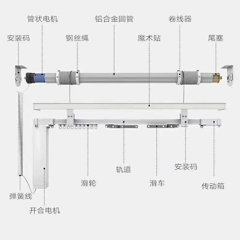 别墅电动升降窗帘 阿里云智能系统家用自动窗帘 复式楼遥控上下开