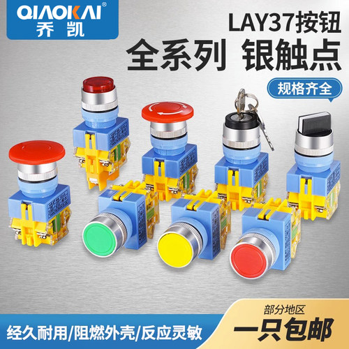 银点按钮开关LAY37-11BN ZS X2 M复位自锁蘑菇头平头急停旋转22mm