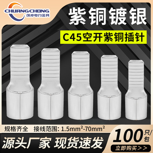 c45空开插针插片铜鼻子电线接头空气开关冷压接线端子铜线鼻子