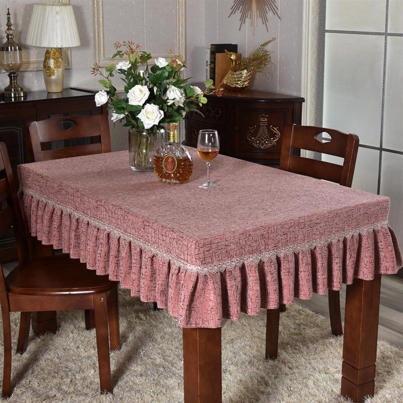 欧式高级餐桌一套定制桌布四方桌台布桌裙家用椭圆形雪尼尔茶几布