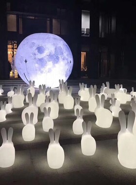 LED发光七彩兔子PE滚塑兔户外活动装饰道具兔灯 庭院草坪景观灯