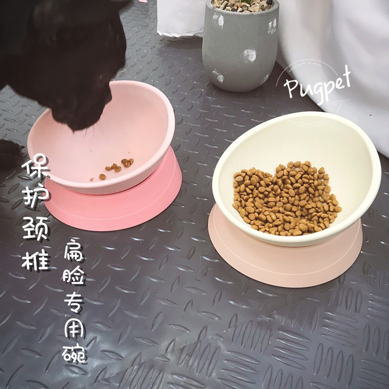 法斗巴哥专用狗碗 保护颈椎斜口碗狗食盆防滑宠物用品餐桌猫碗