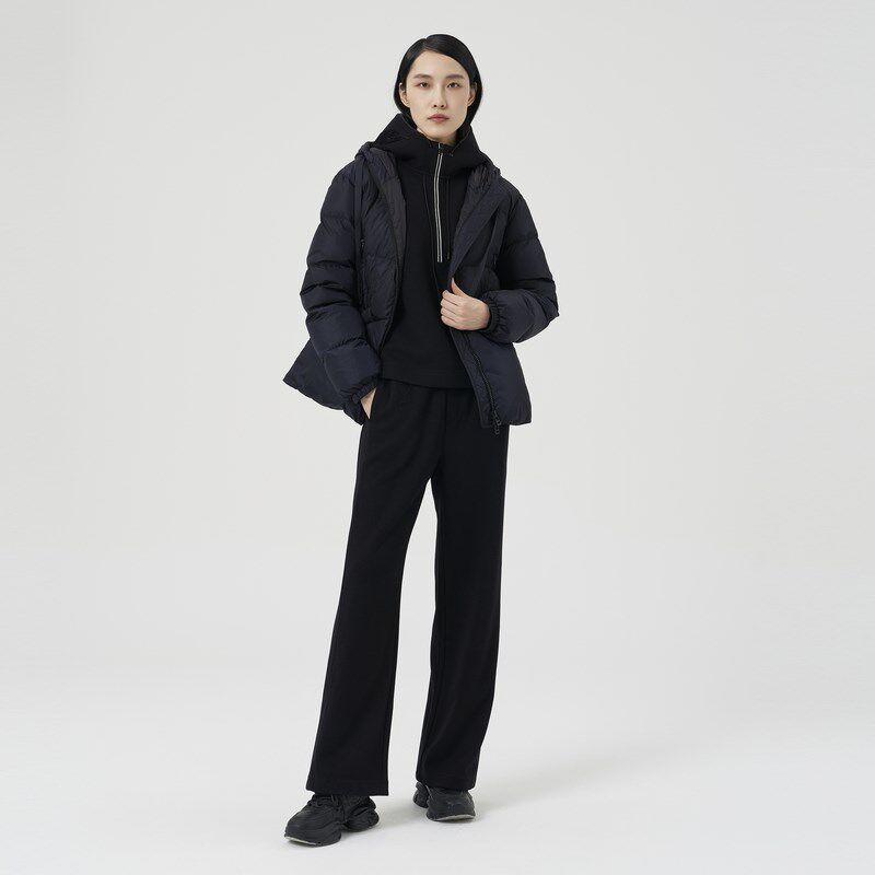 【90鹅绒】OTT冬季新款黑色连帽抽绳羽绒服女短款加厚鹅绒外套