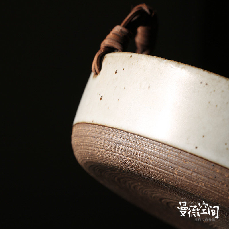 日式碗盘复古粗陶藤编把手蔬菜果盘手工盘子创意陶瓷vintage餐具