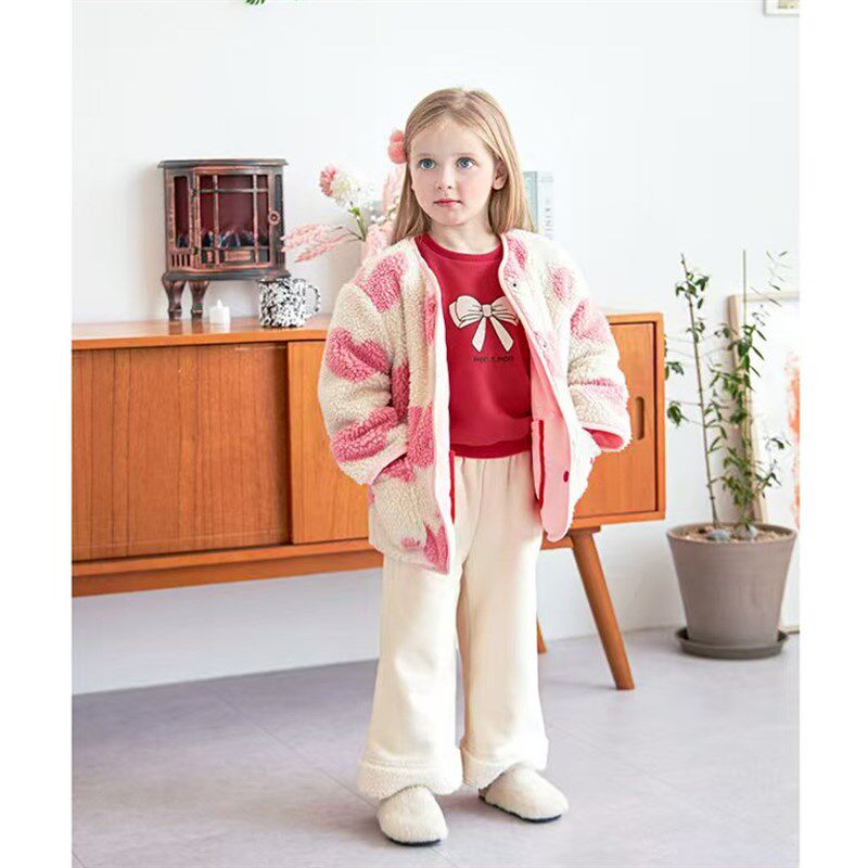 韩国童装高端精品秋冬款女童中大童双面穿厚款外套棉衣羊羔绒