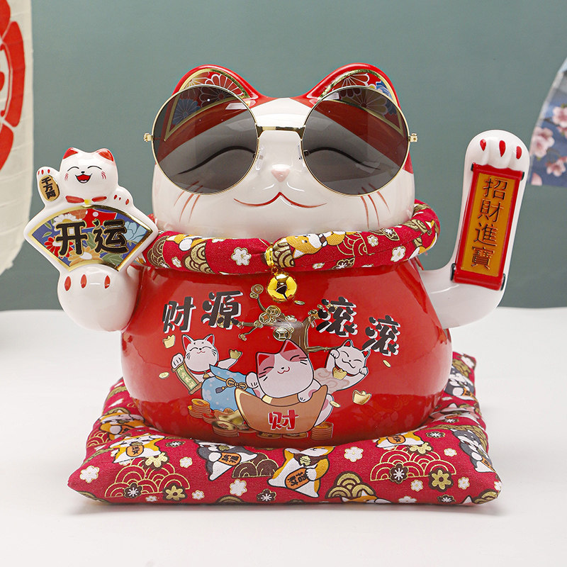 招财猫摆件陶瓷开业大号自动摇手前台家居客厅店铺装饰发财猫礼品