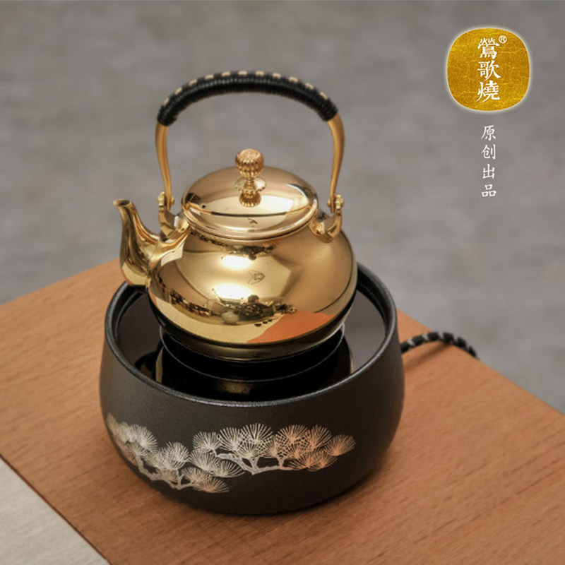 莺歌烧电陶炉茶炉黑底银松电茶炉家用静音煮茶器银壶铁壶烧水茶炉