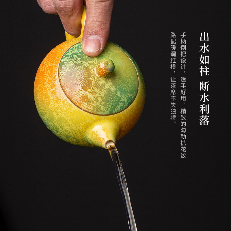 古帛扒花梦萦花隐系列西施壶景德镇功夫茶壶手工陶瓷扒花西施壶