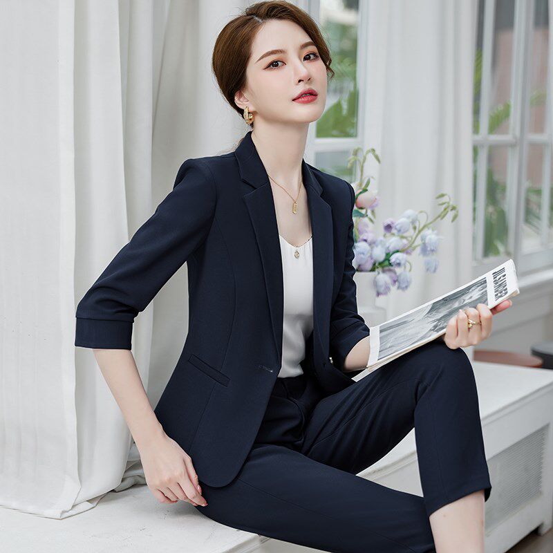 短袖西装外套女夏薄款气质正装两件套工作服OL律师高级感职业套装