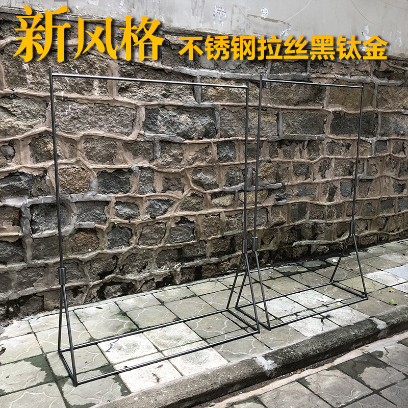 新服装店拉丝黑钛金色女装展示架落地式实心黑钛金中岛不锈钢货架