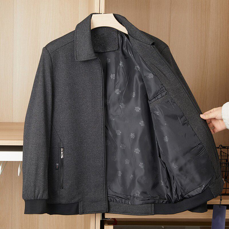春秋薄款爷爷装上衣服中老年夹克衫男装老人外套男士翻领爸爸茄克
