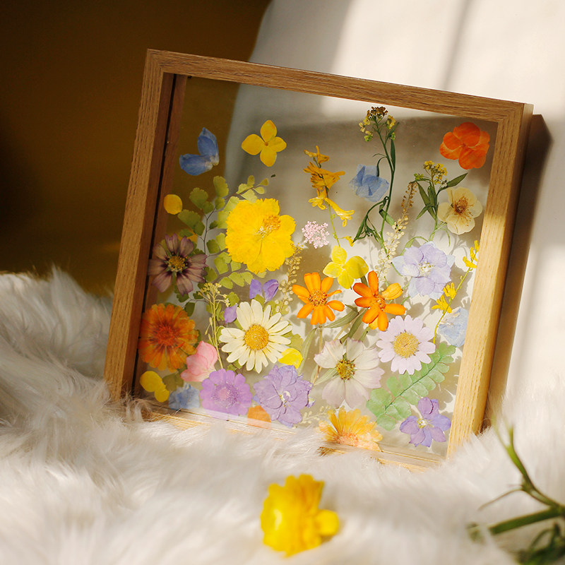 花艺相框 复古田园风真花花朵压花玻璃画框 桌面摆件教师生日礼物