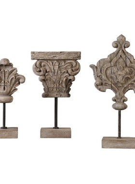 美式乡村复古木艺雕刻摆件客厅卧室茶几办公室三件套北欧个性创意