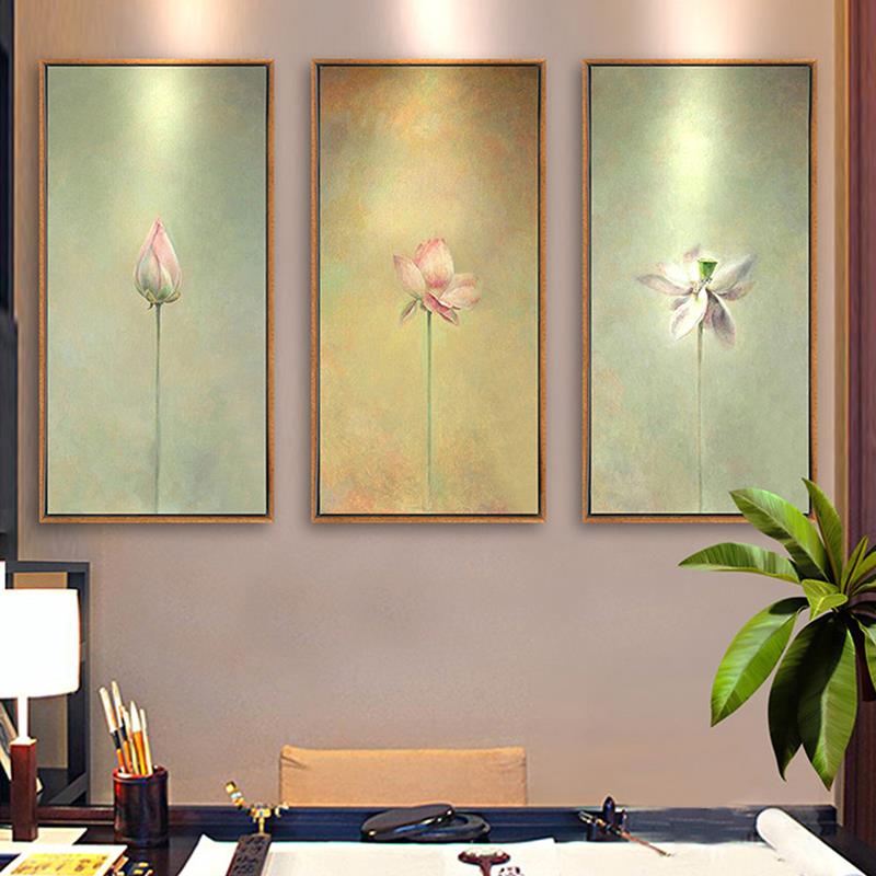 禅意复古荷花装饰画新中式客厅沙发背景墙壁画酒店茶室瑜伽馆挂画