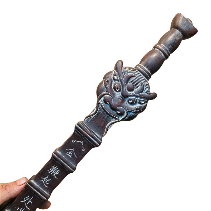 九节鞭赵元帅桃木打神鞭姜太公法器桃木剑锏木雕降魔刃镂雕法器