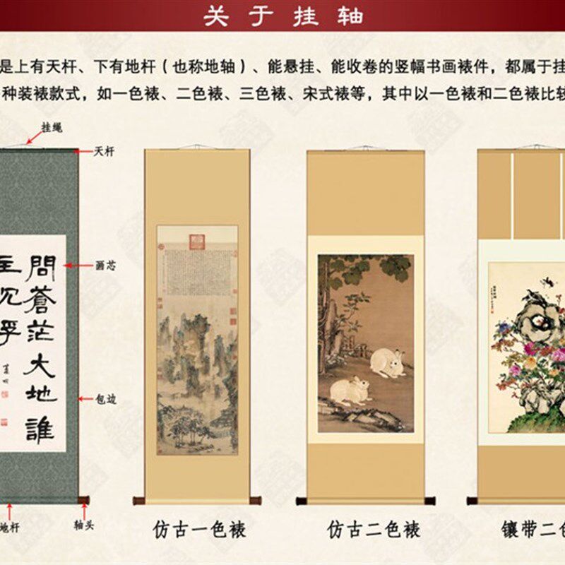 宋徽宗 听琴图 高清微喷仿制立轴装裱挂画装饰画檀木轴头装裱