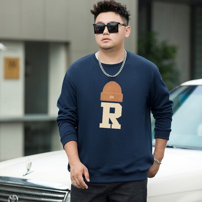 加大码长袖T恤卫衣男春秋季上衣胖子宽松休闲加绒加厚套头打底衫