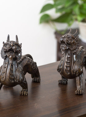 新中式铜貔貅摆件公母一对家居工艺品办公室桌面客厅玄关酒柜装饰