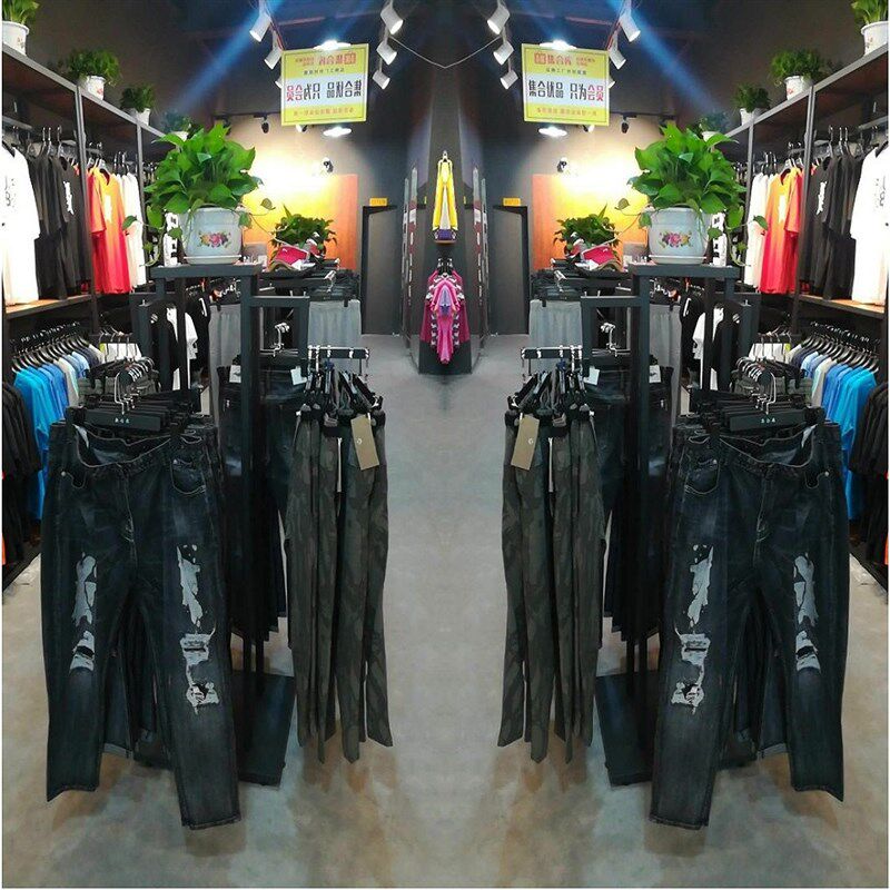 服装店货架展示架正挂侧挂四臂中岛架黑色落地衣服挂架陈列道具