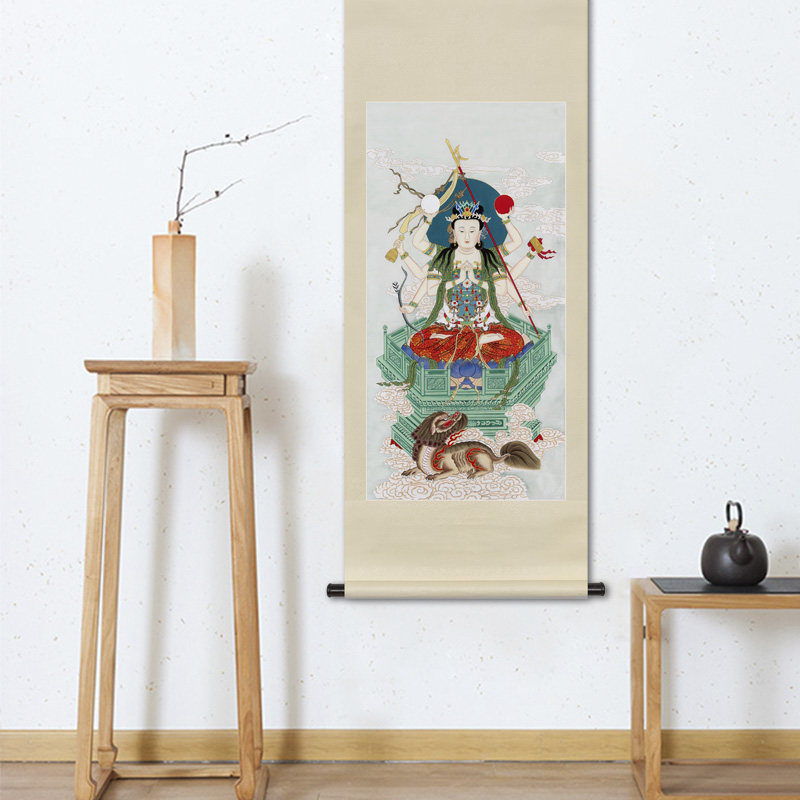 工笔人物国画斗姆元君画像玄关书房水陆画新中式卷轴画框装饰挂画