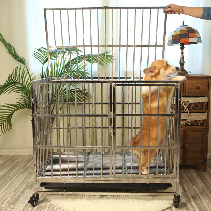 不锈钢狗笼子加粗加厚中大型犬金毛阿拉斯加萨摩耶折叠带厕所室内
