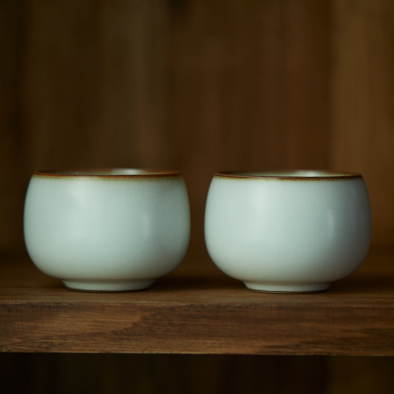 梵悦 景德镇手工陶瓷汝窑开片绣球花兔子茶杯功夫茶道主人品茗杯