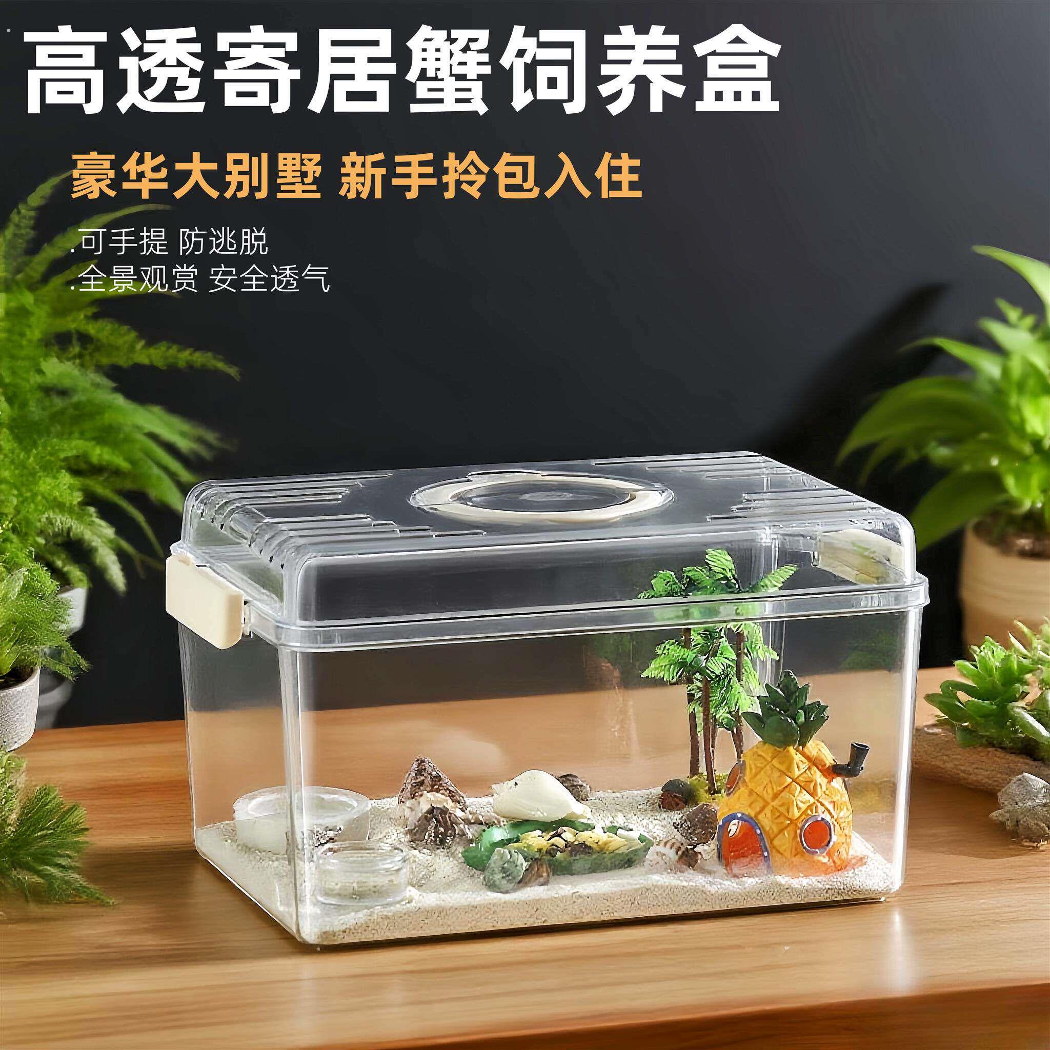 寄居蟹饲养盒子高透手提套装大别墅螃蟹饲养箱乌龟饲养缸桌面