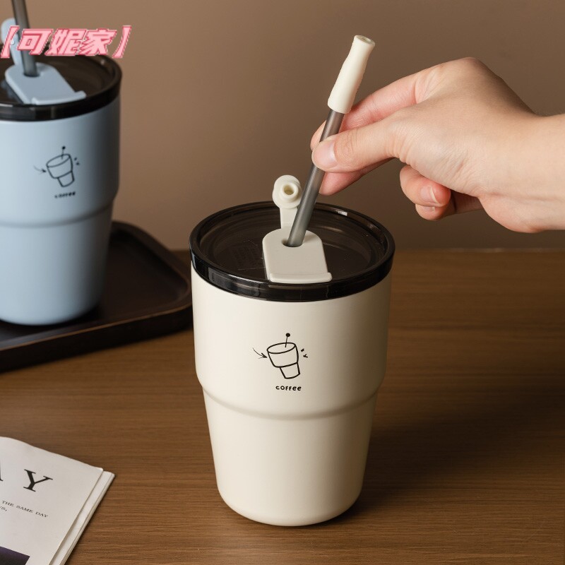 吸管杯咖啡杯水杯茶杯保温杯子随行杯办公室女防漏带盖子防烫不锈