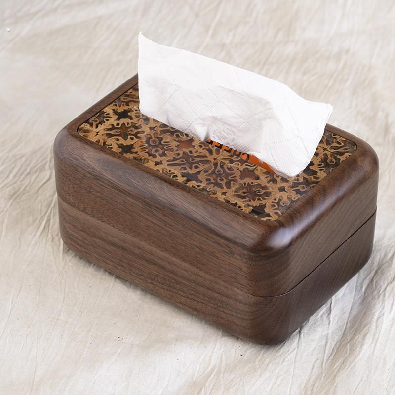 邱师傅竹木黑胡桃木核文玩桃纸巾盒家用客厅茶几大果紫檀木抽纸盒